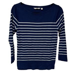 Vineyard Vines Womens 3/4 Sleeve Boat Neck Top Navy Blue White Stripe Medium